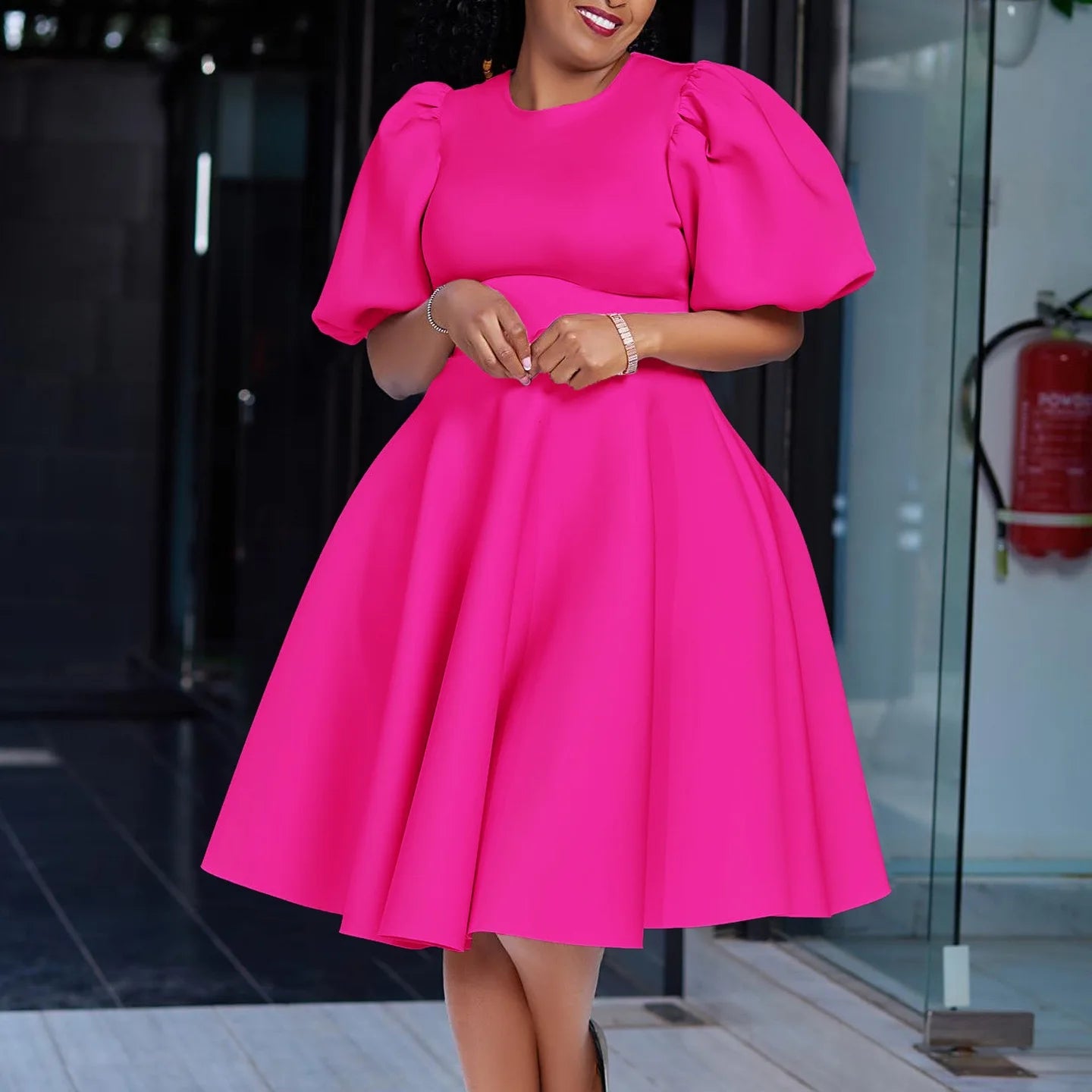 O Neck Short Sleeve Party Dress