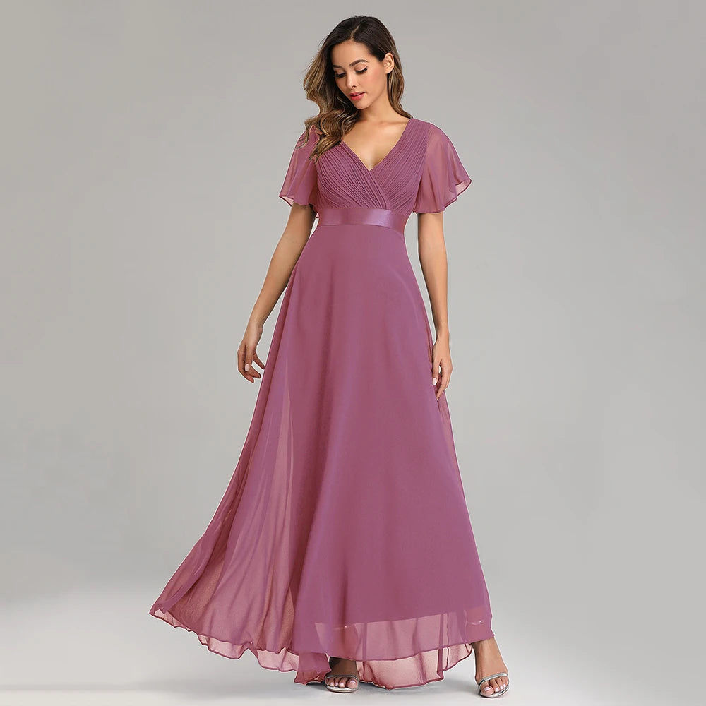 Elegant V-Neck Chiffon Gown
