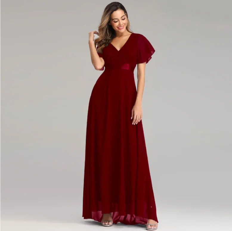 Elegant V-Neck Chiffon Gown