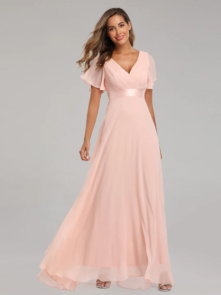 Elegant V-Neck Chiffon Gown
