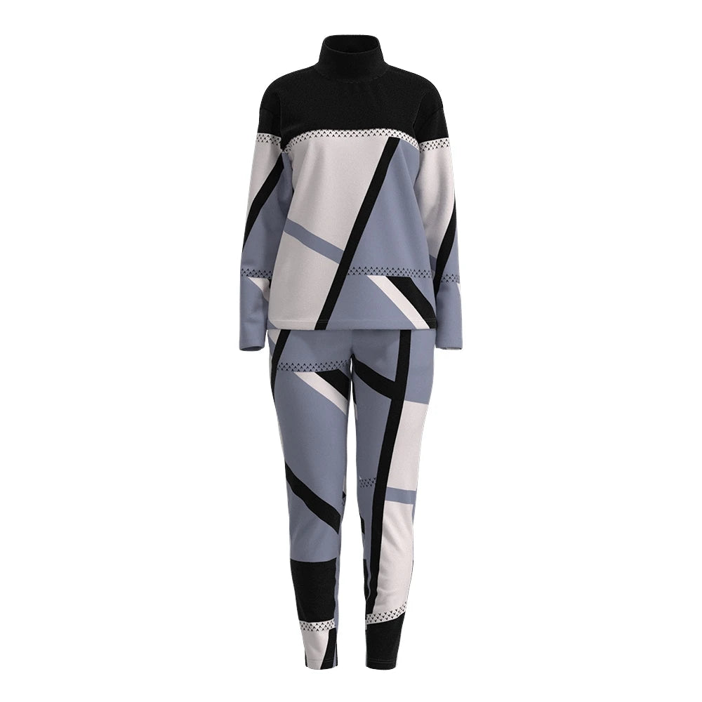 Casual Geometric Print Long Sleeve Two Piece Sets
