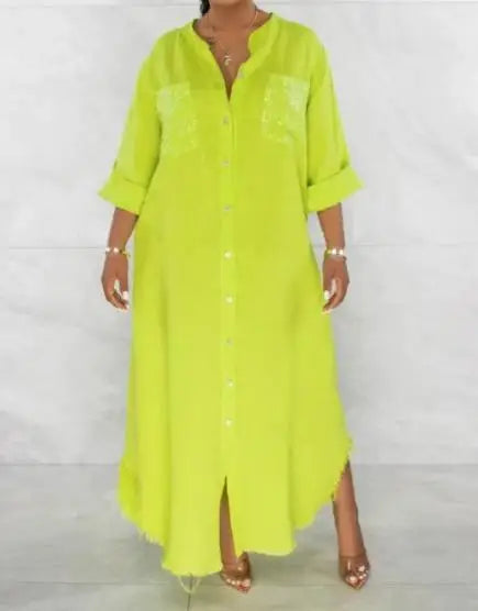Long Sleeve Single Breasted Shirt Dress