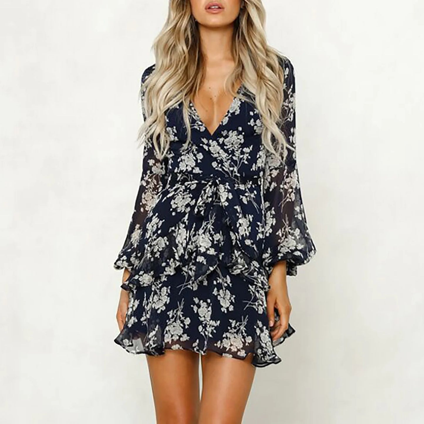Long Sleeve Bohemian Print Sheer Mesh Dress
