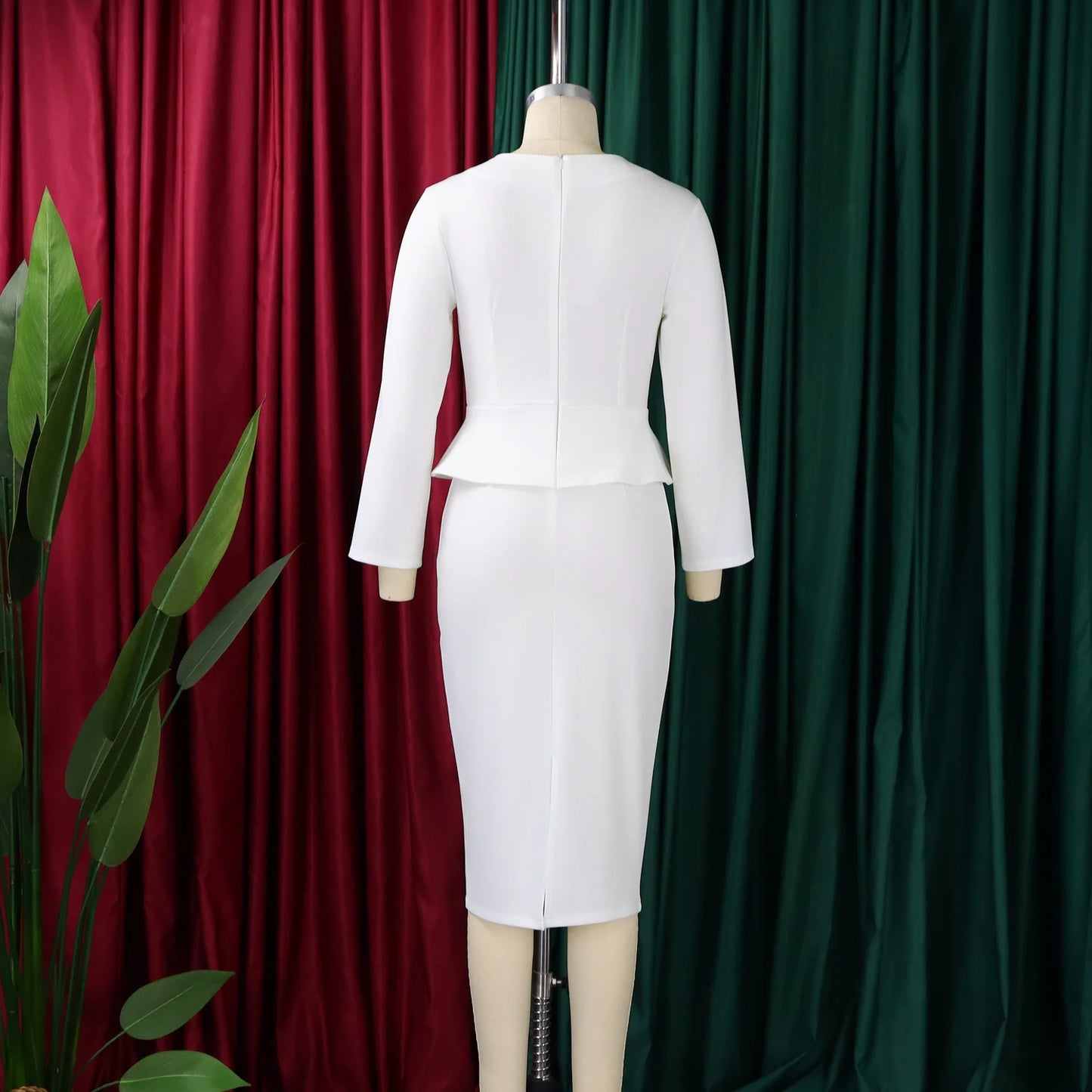 Full Sleeve Floral Decorated Solid Sheath Dress Dress