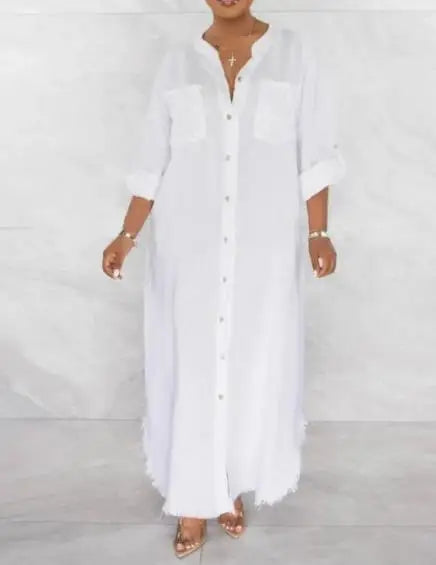Long Sleeve Single Breasted Shirt Dress