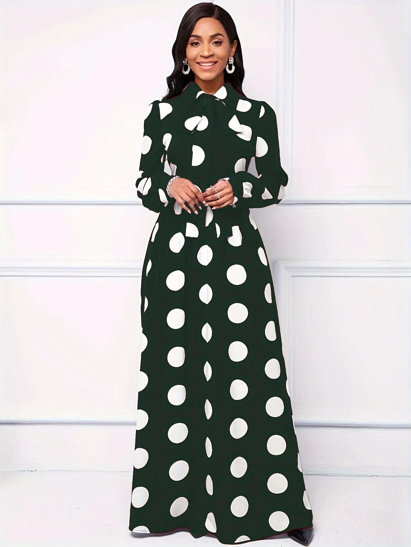 Long Sleeve Polka Dot Maxi Dress