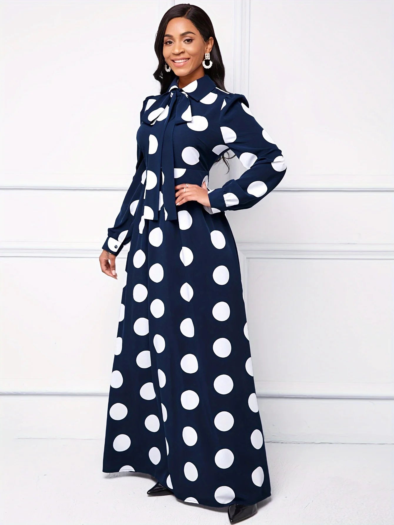 Long Sleeve Polka Dot Maxi Dress