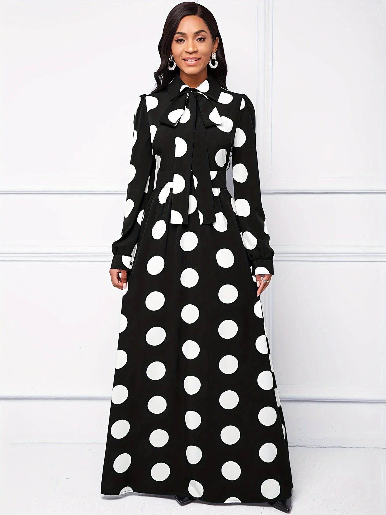 Long Sleeve Polka Dot Maxi Dress