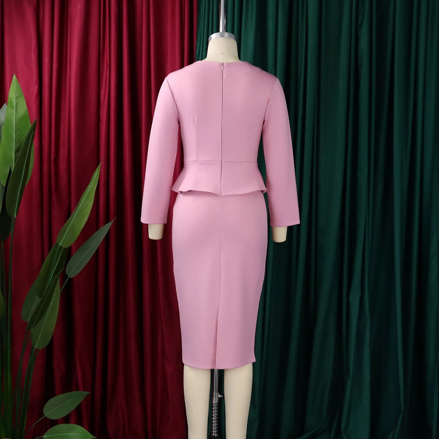 Full Sleeve Floral Decorated Solid Sheath Dress Dress