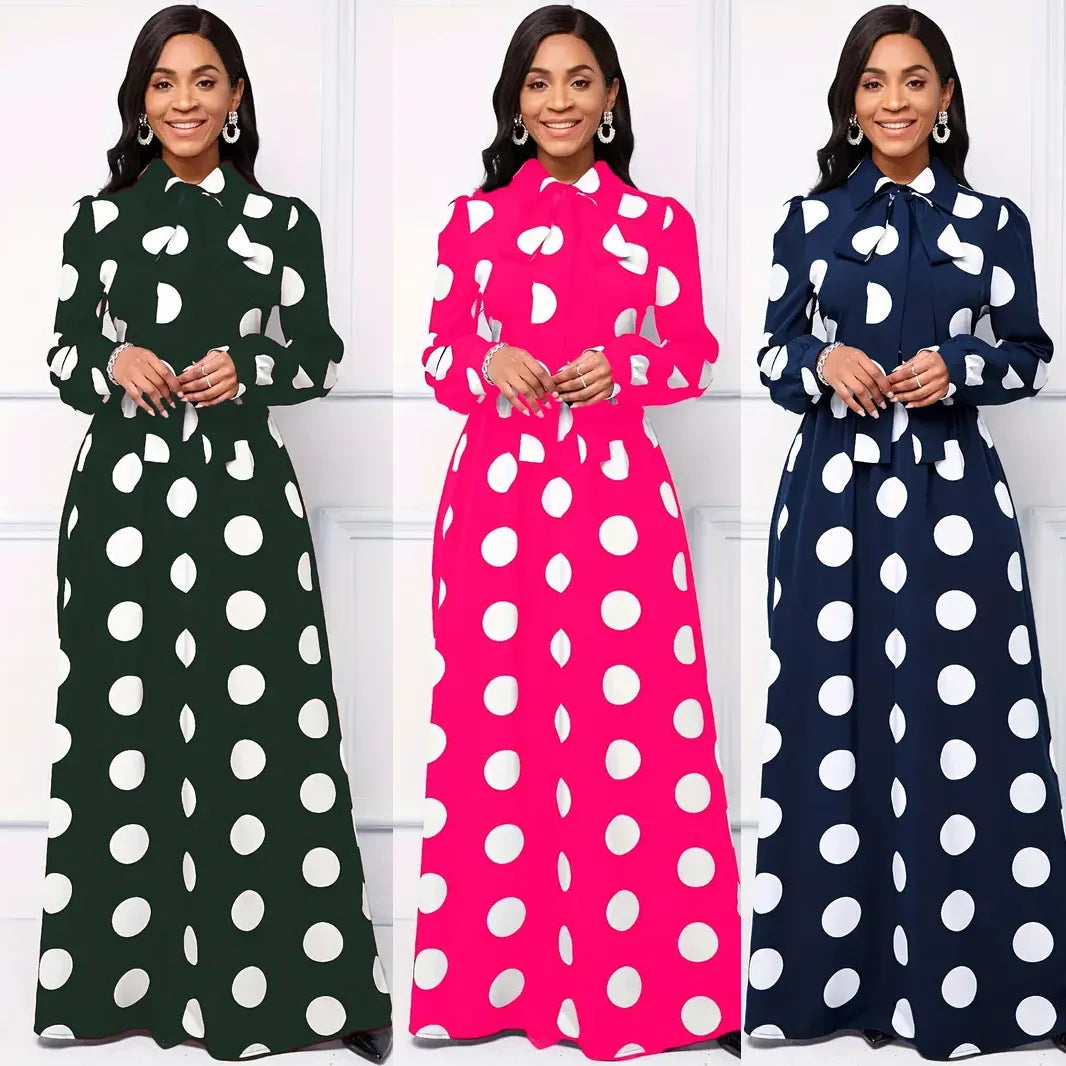 Long Sleeve Polka Dot Maxi Dress