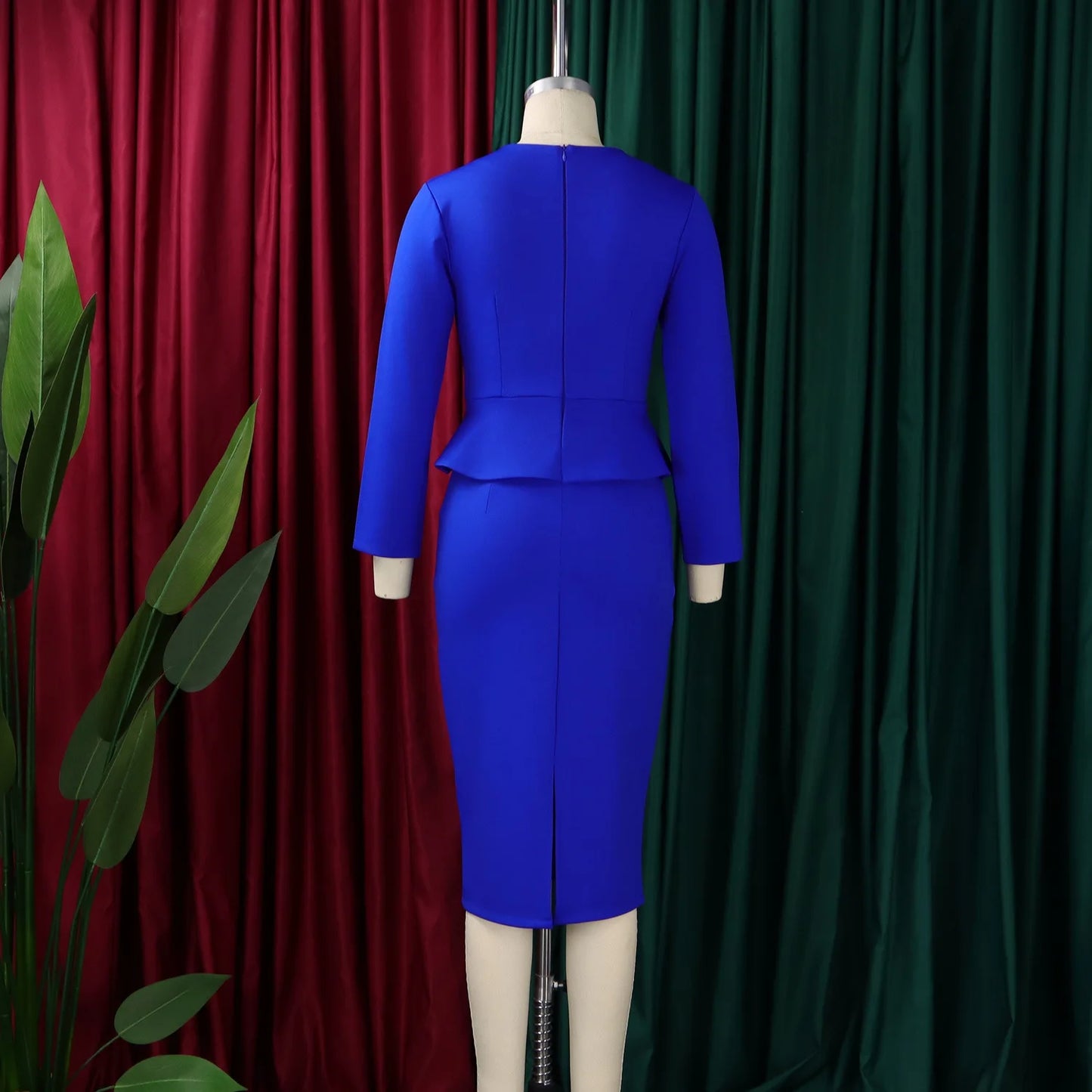 Full Sleeve Floral Decorated Solid Sheath Dress Dress