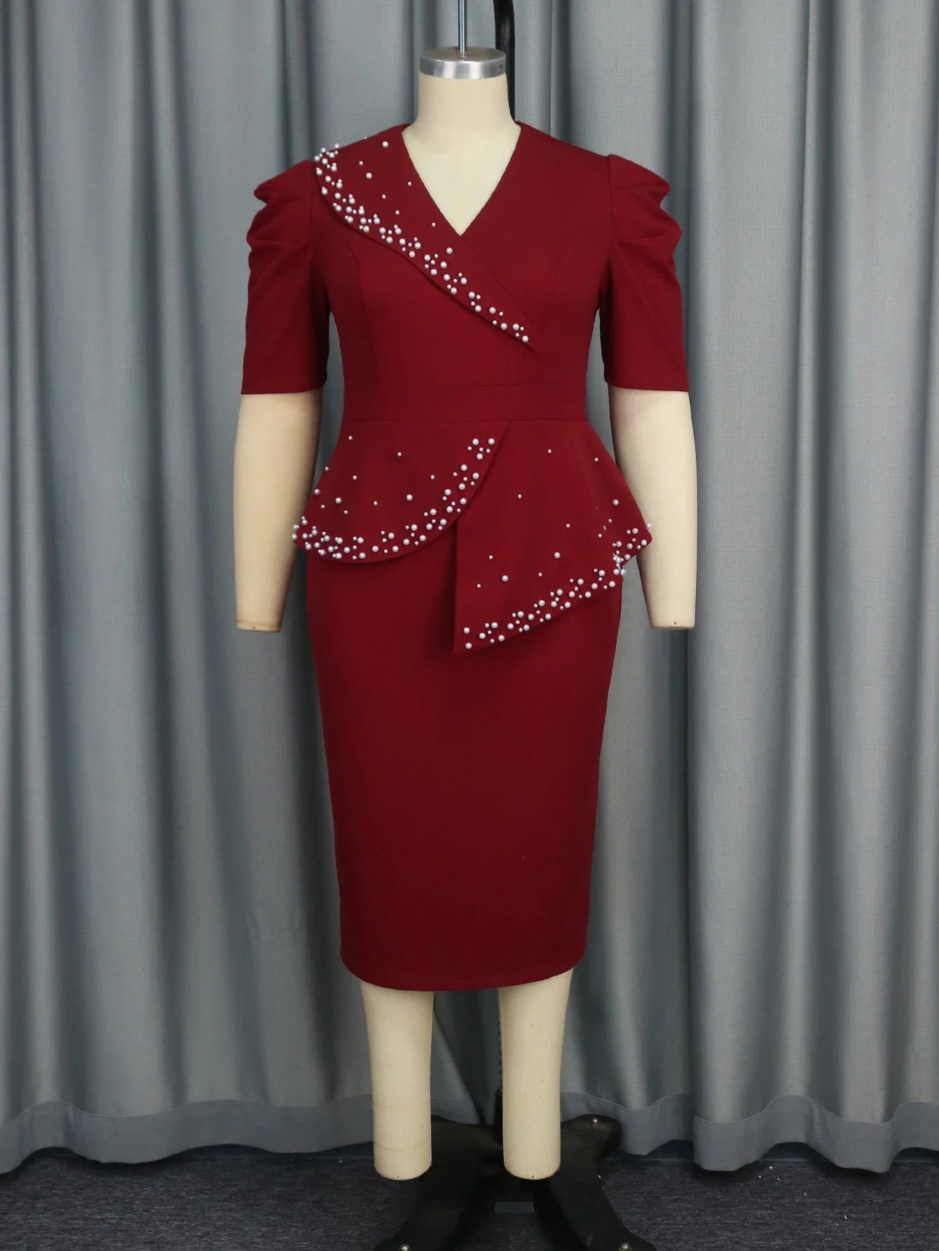 Beaded Half Sleeve Peplum Dress