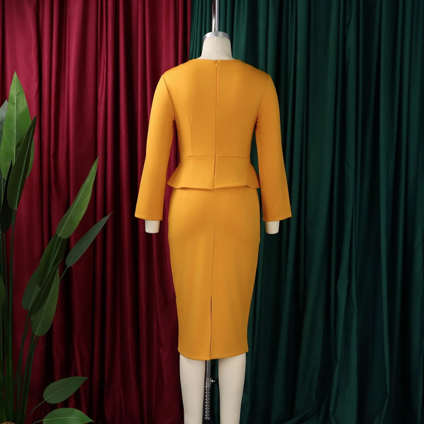Full Sleeve Floral Decorated Solid Sheath Dress Dress