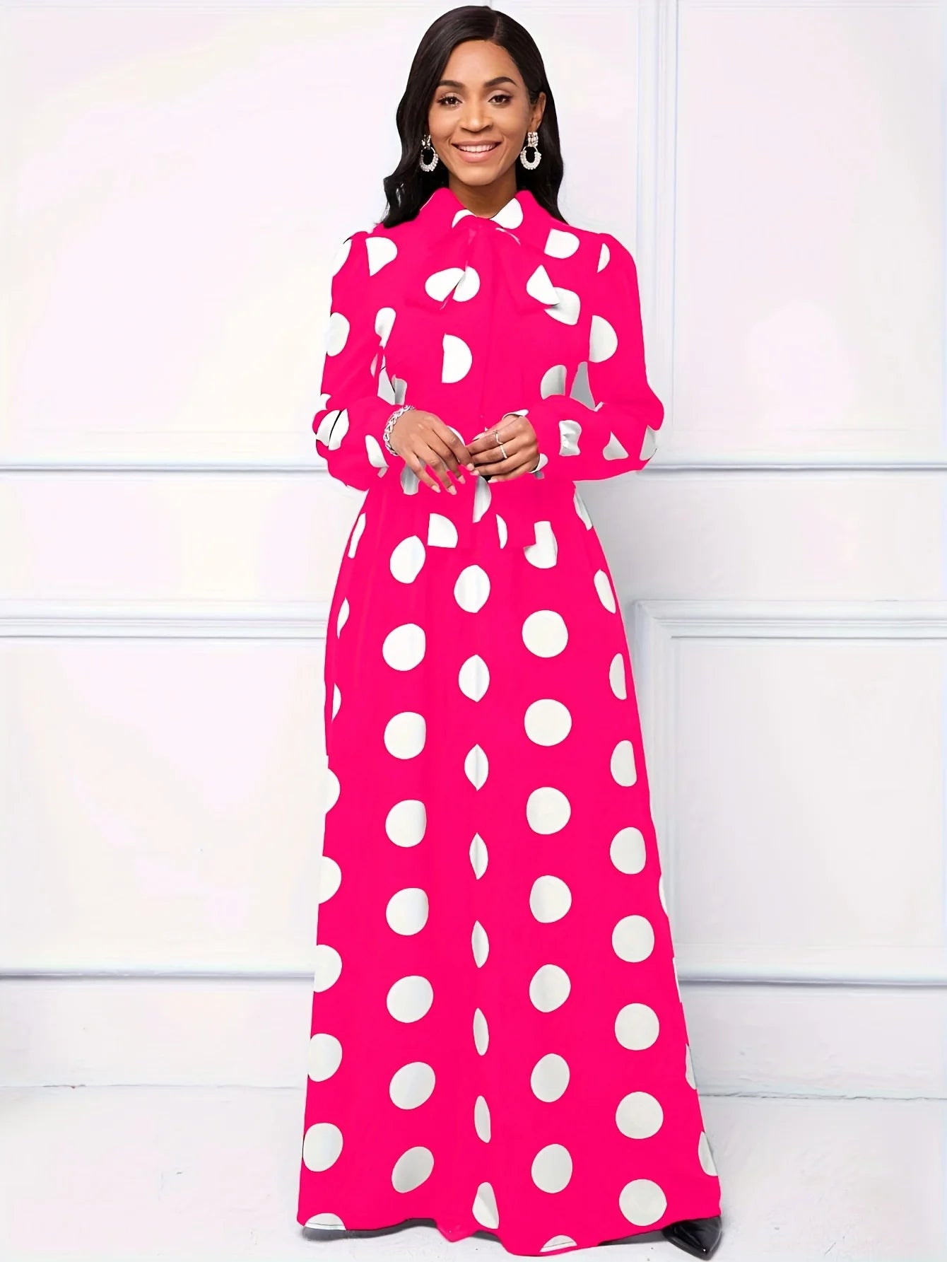 Long Sleeve Polka Dot Maxi Dress
