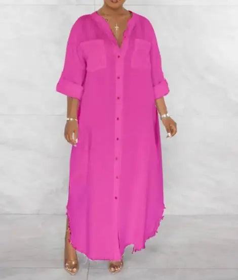 Long Sleeve Single Breasted Shirt Dress