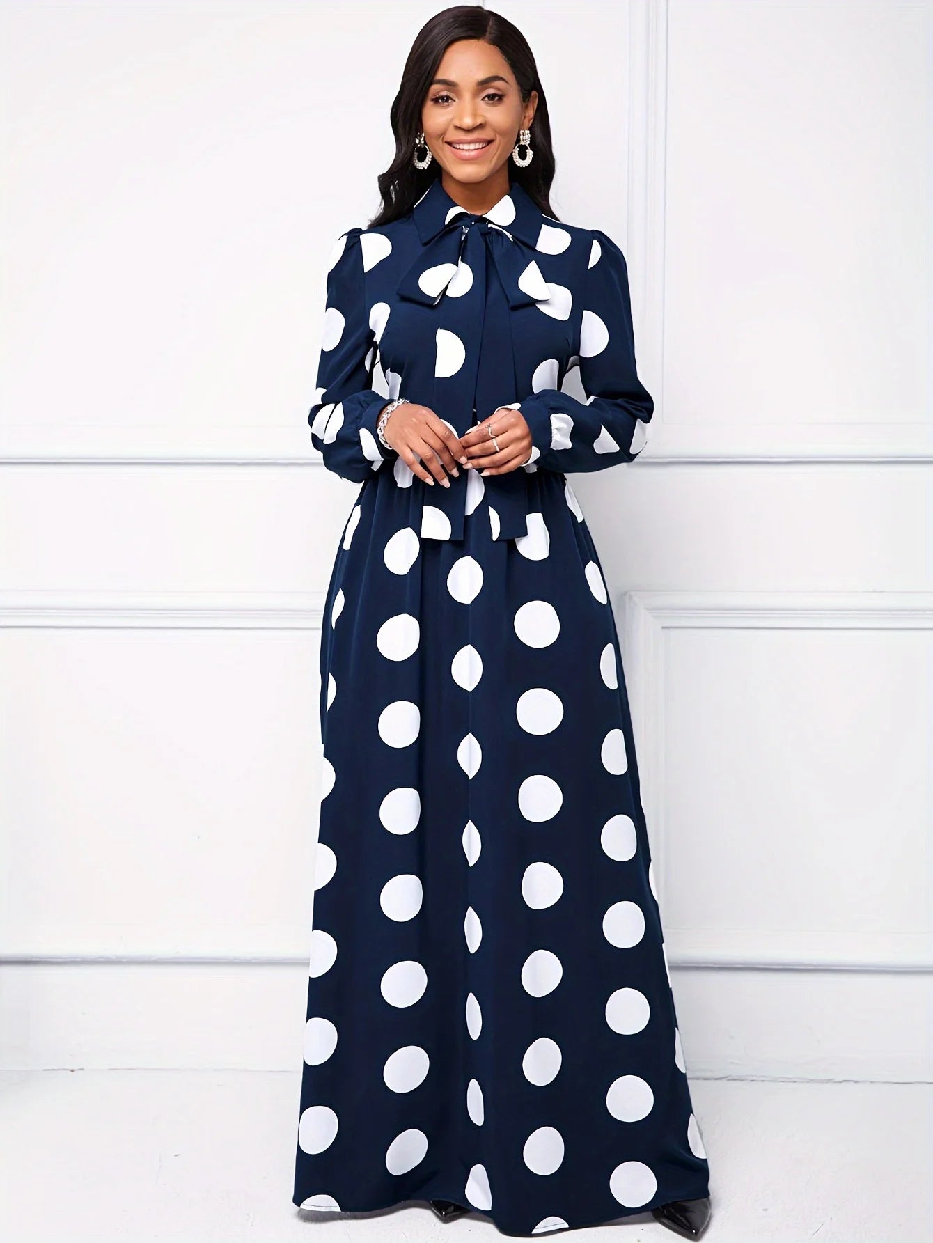 Long Sleeve Polka Dot Maxi Dress