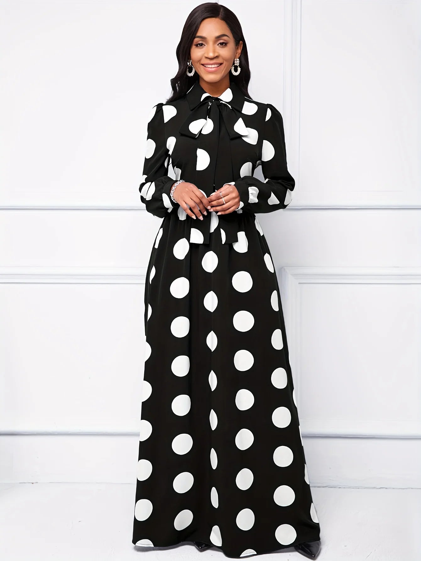 Long Sleeve Polka Dot Maxi Dress