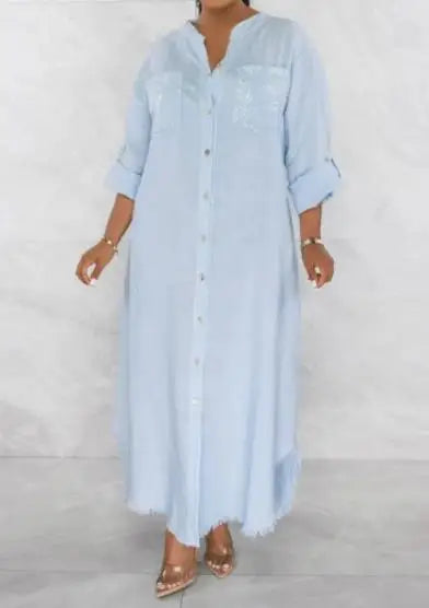 Long Sleeve Single Breasted Shirt Dress
