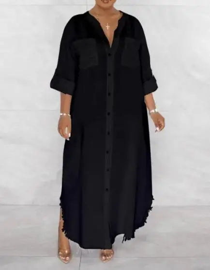 Long Sleeve Single Breasted Shirt Dress