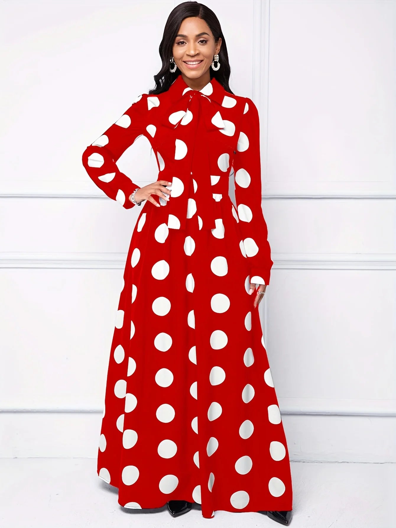Long Sleeve Polka Dot Maxi Dress