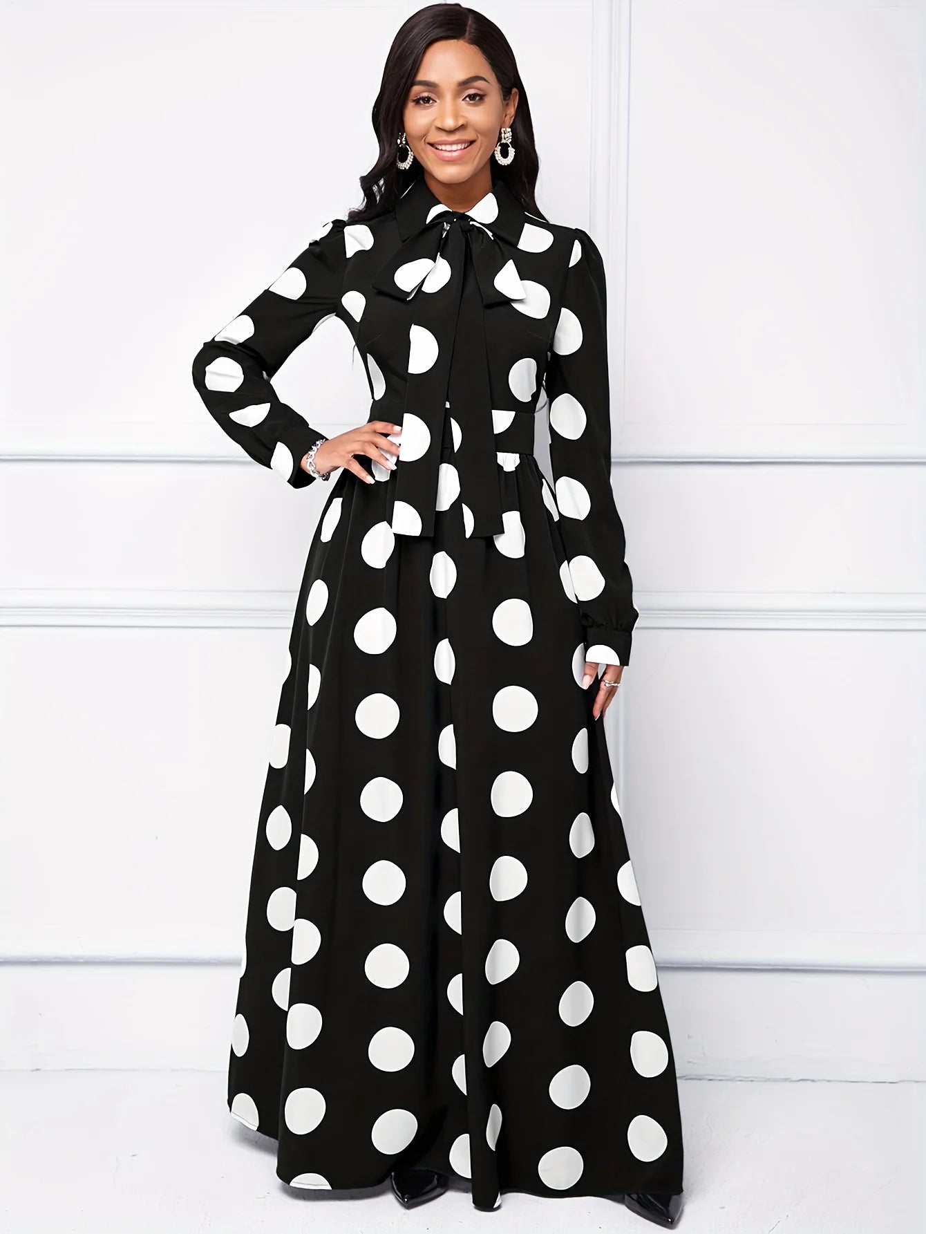 Long Sleeve Polka Dot Maxi Dress