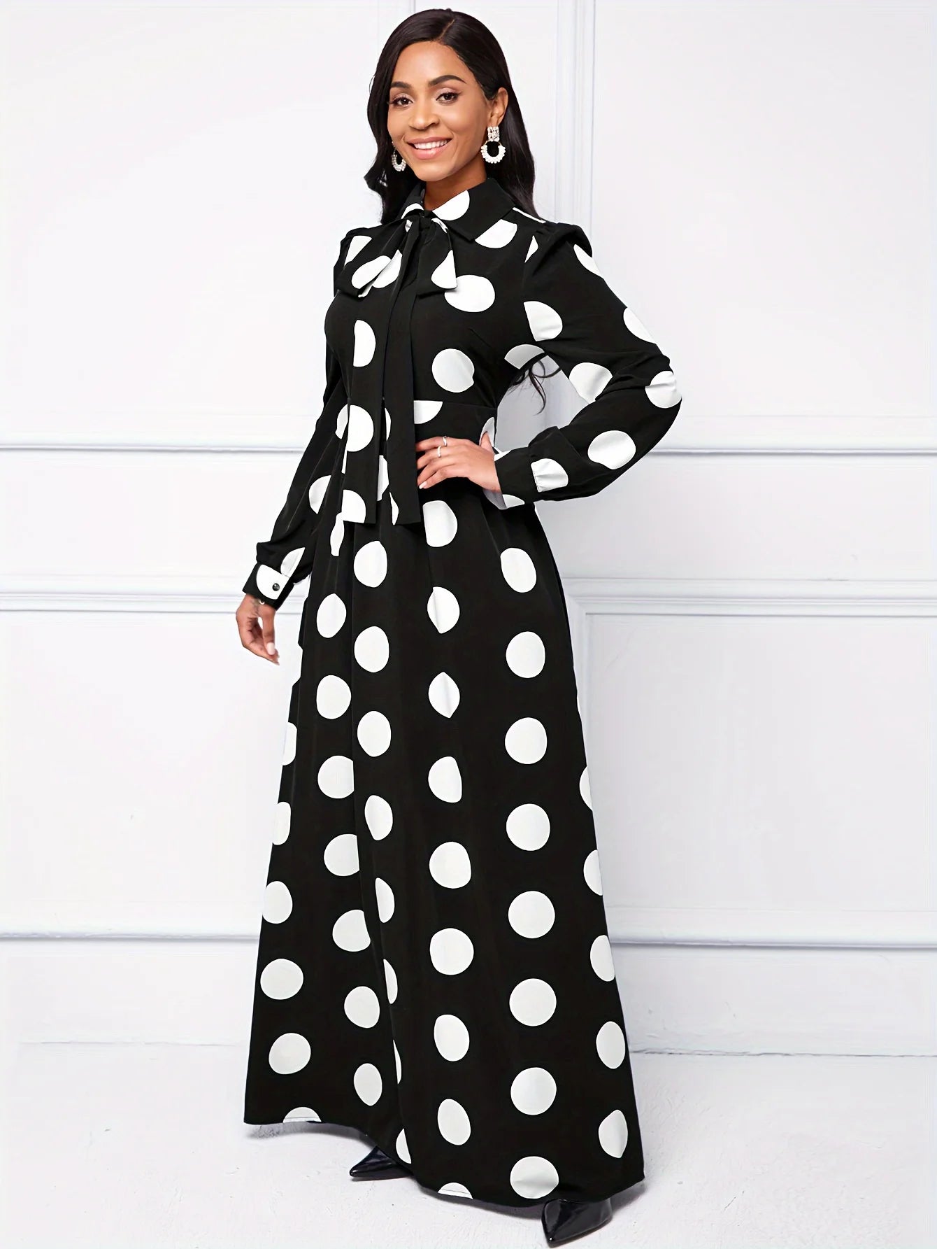 Long Sleeve Polka Dot Maxi Dress