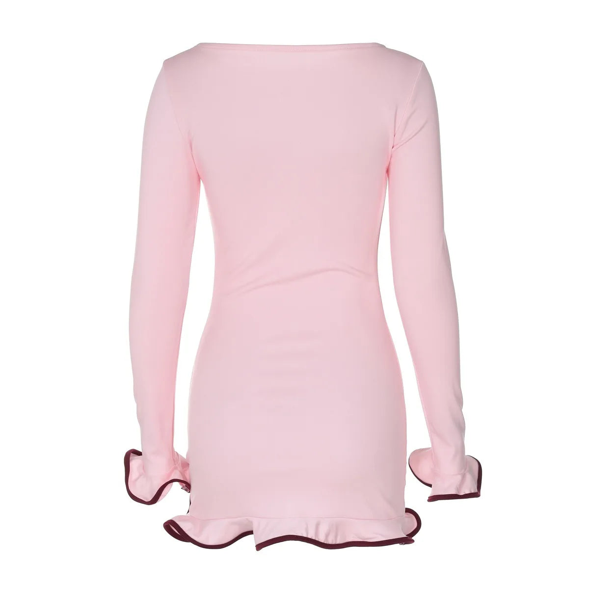 Round Neck Long Sleeve Ruffle Mini Dress