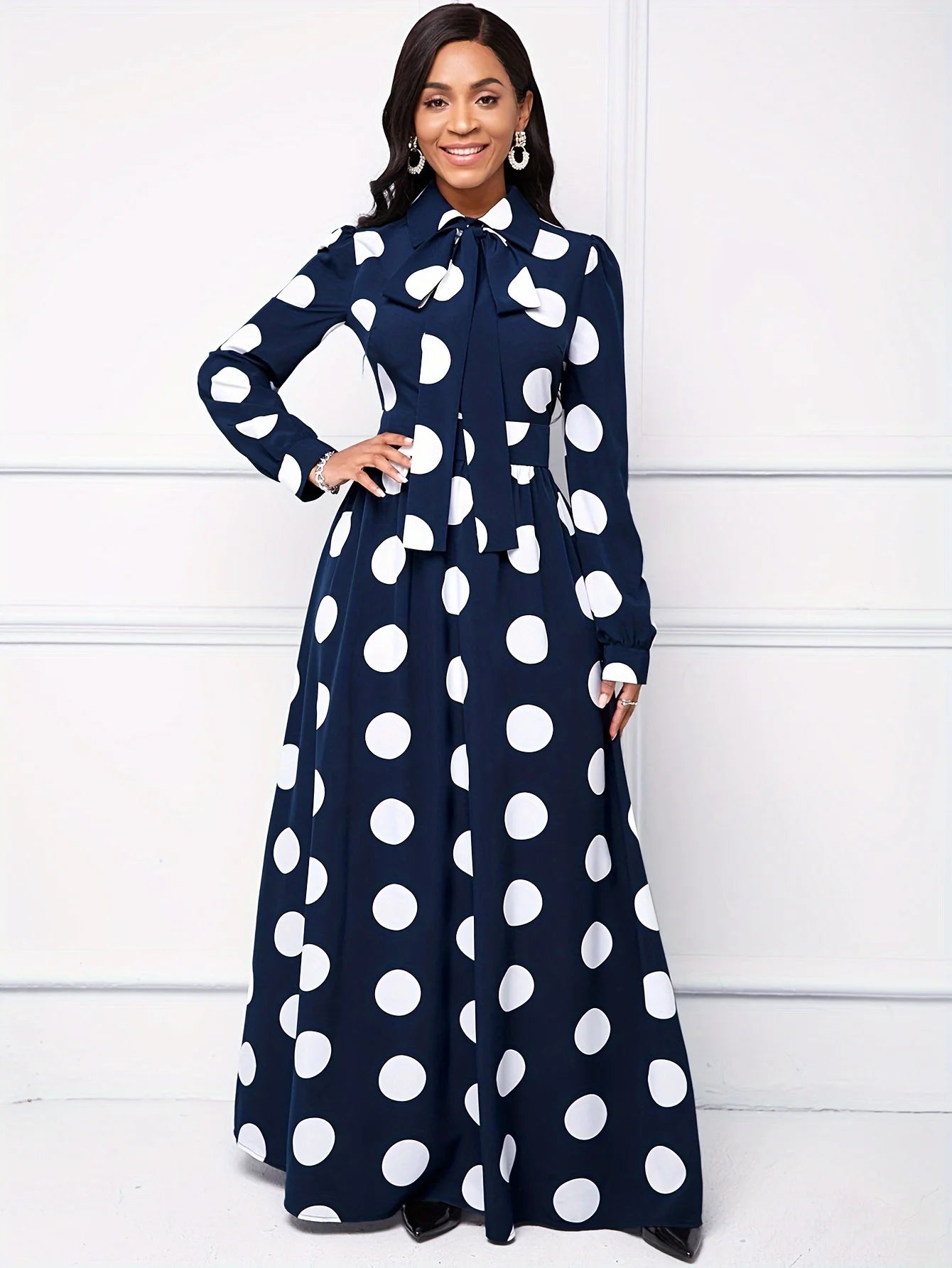 Long Sleeve Polka Dot Maxi Dress