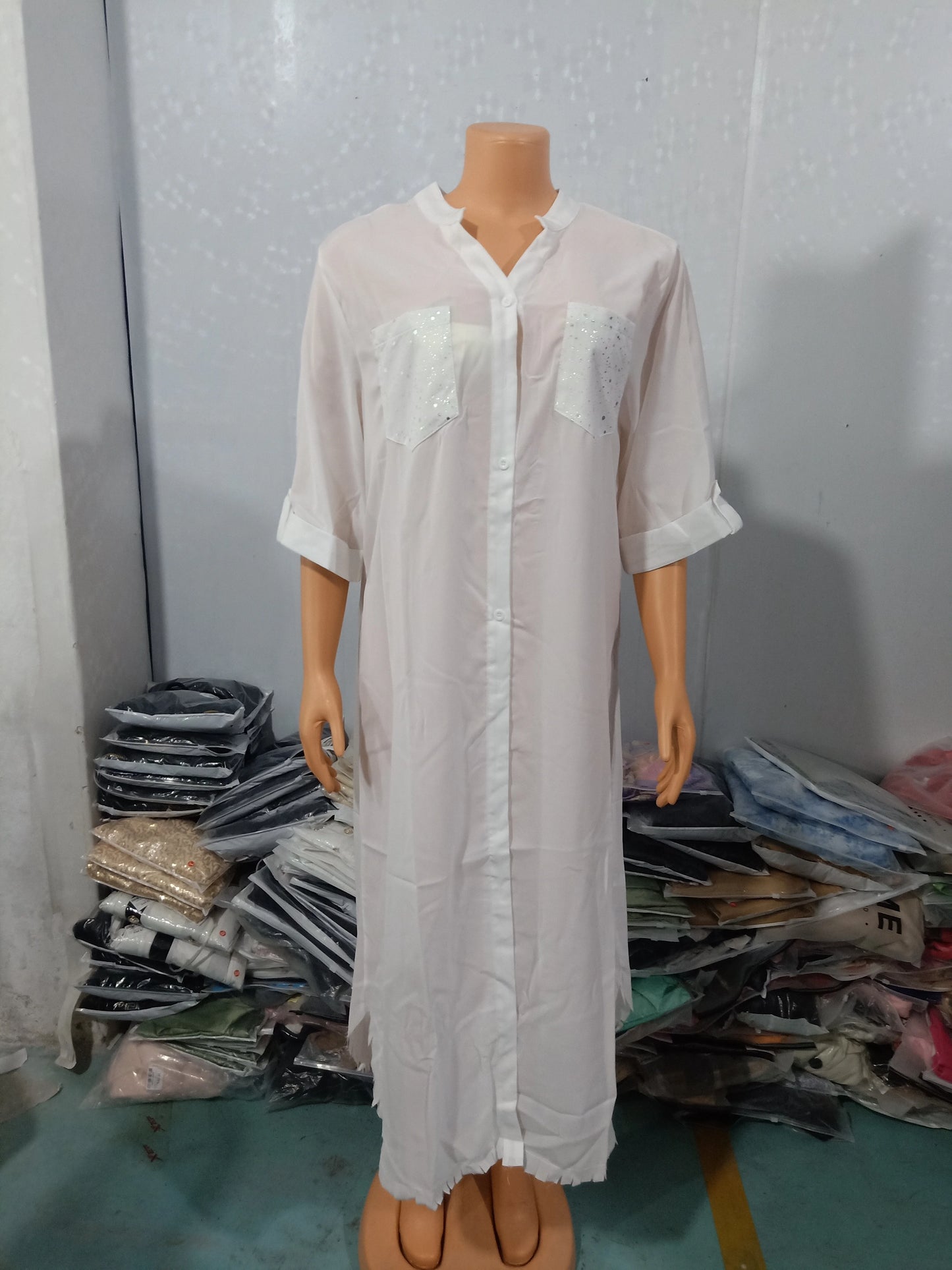 Long Sleeve Single Breasted Shirt Dress