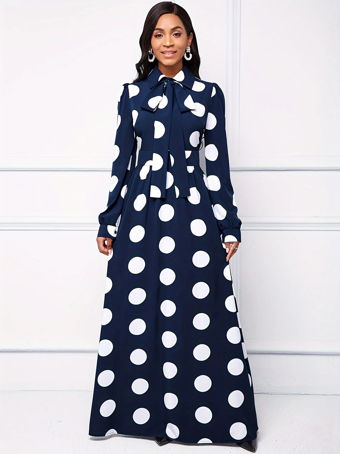 Long Sleeve Polka Dot Maxi Dress