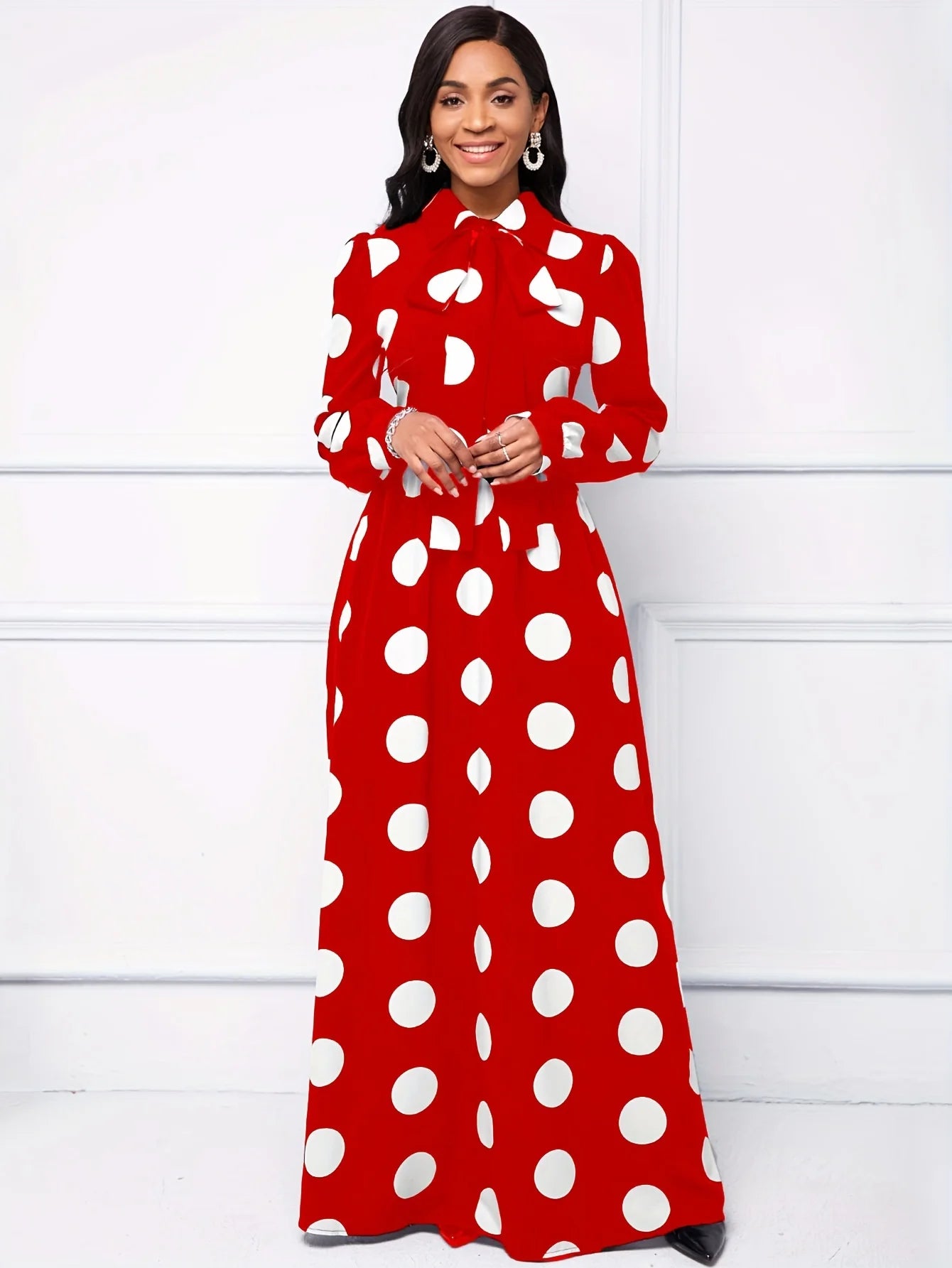 Long Sleeve Polka Dot Maxi Dress