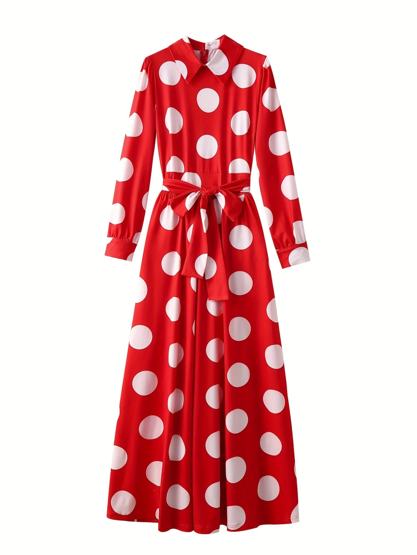 Long Sleeve Polka Dot Maxi Dress